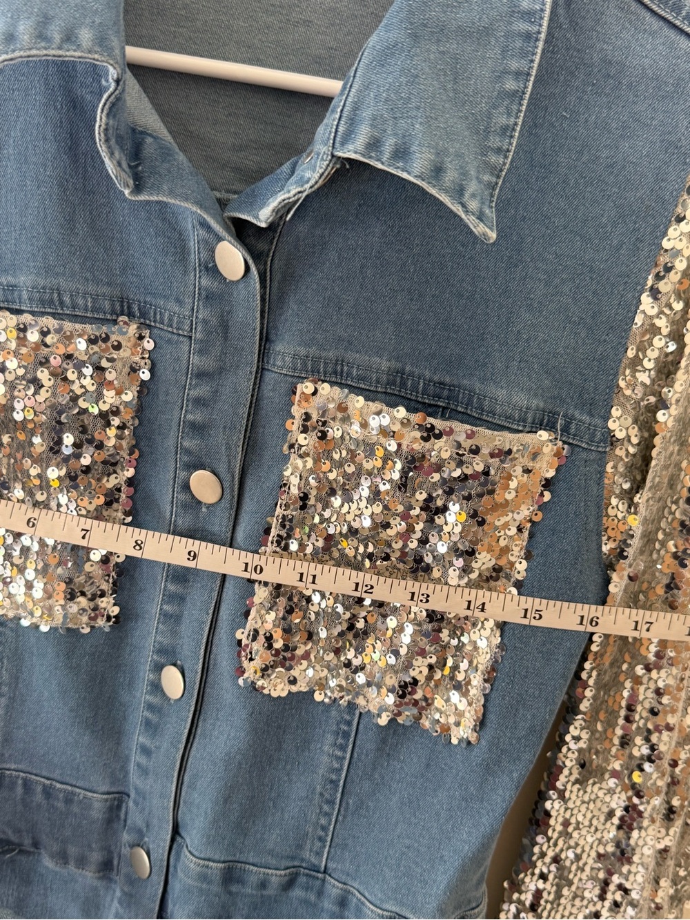 $120 Blue Velvet Denim Jumpsuit with sequins! Size Small! NWOT - Picture 4 of 5